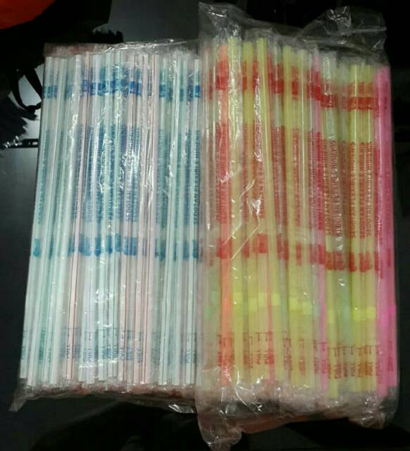 Sedotan steril bengkok warna neon bungkus plastik