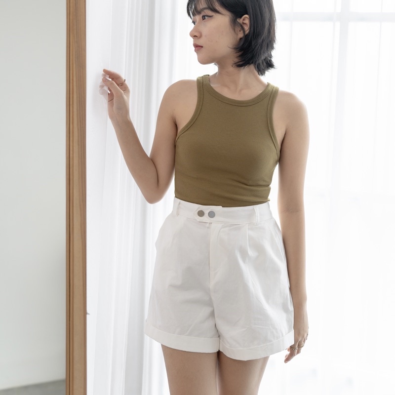 Georgios Women | High Neck Crop Top | Tanktop Rib Wanita-Olive