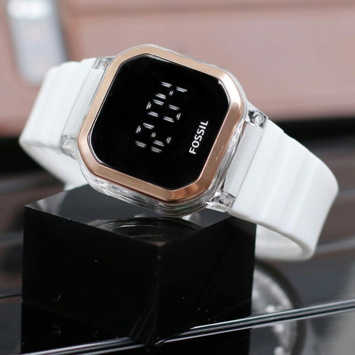 JAM TANGAN WANITA FOSSIL DIGITAL LED TOUCH SCREEN STRAP RUBBER DM 37MM - Putih