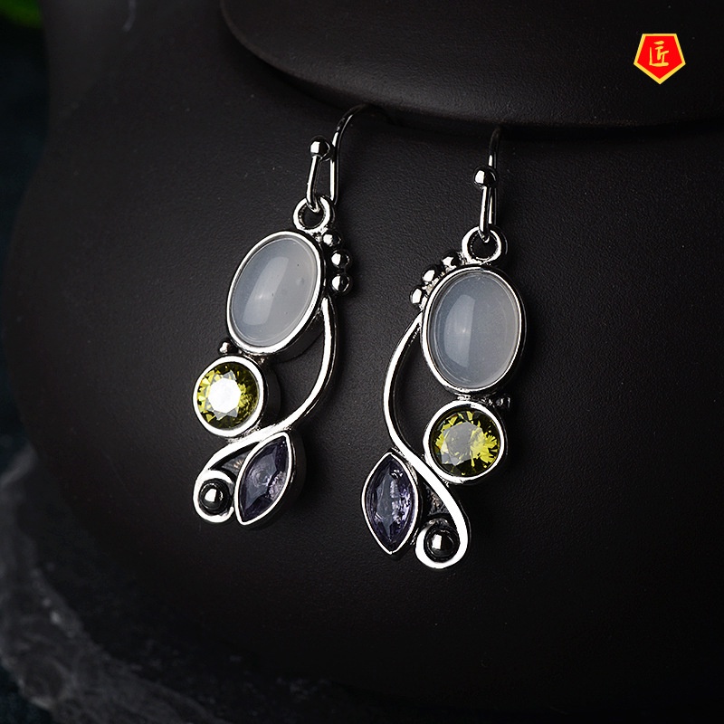 [Ready Stock]Fashion Elegant New 925 Silver Moonstone Yellow Diamond Earrings