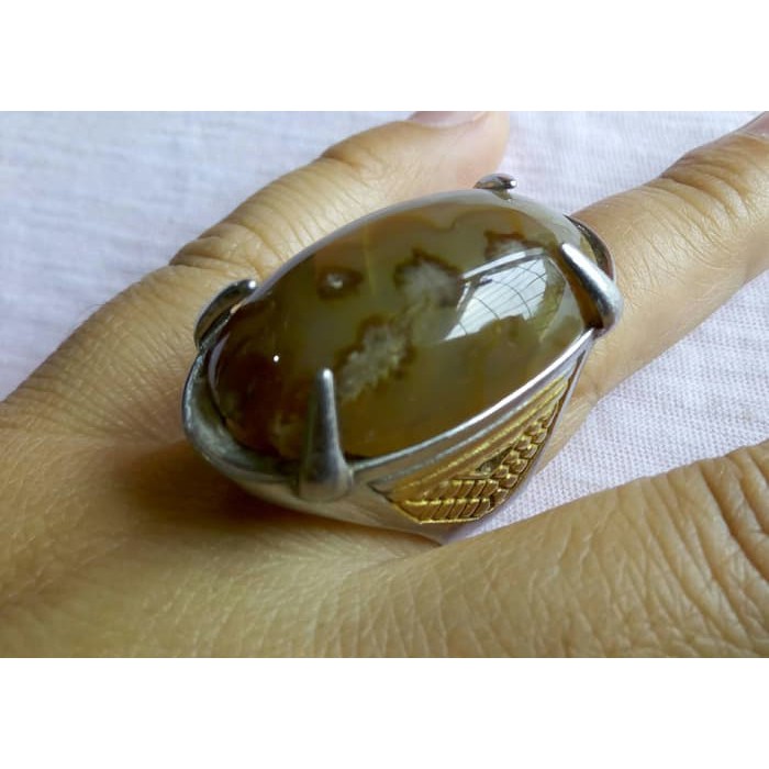 Cincin Batu Coklat Susu corak ukuran 9