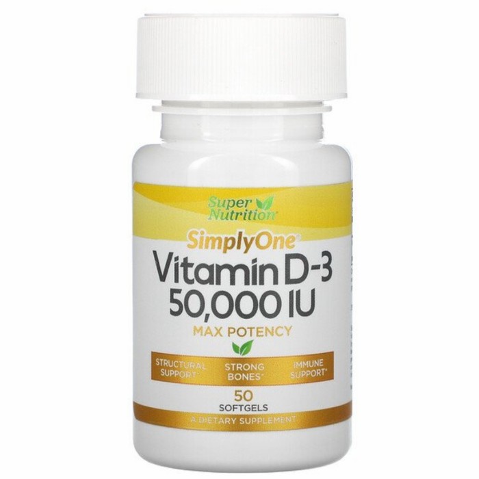 Super Nutrition SimplyOne Vitamin D-3 50000 IU 50 Softgels Simply One