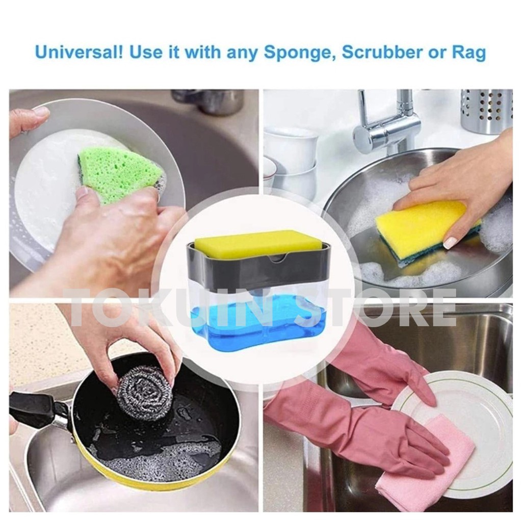 Dispenser Sabun Soap Pump Sponge Holder Tempat Spons Transparan ABS Cuci Piring Dapur