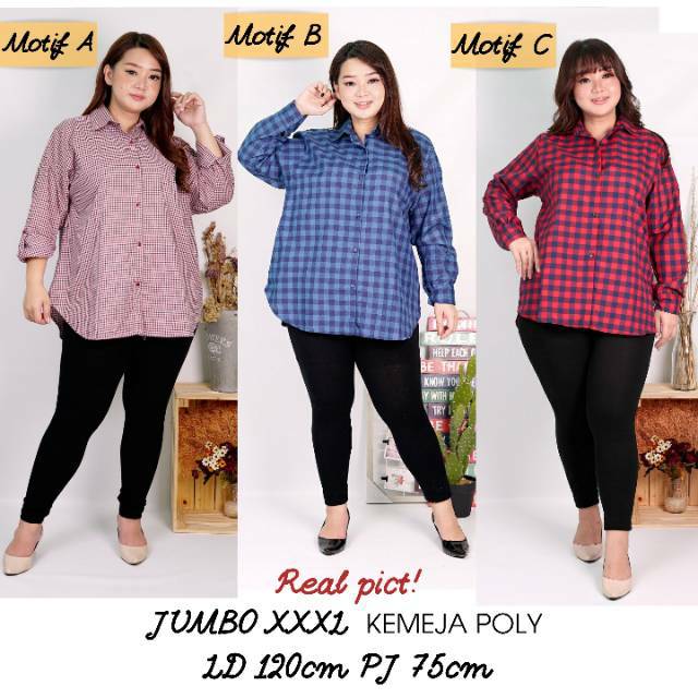 Hot Promo! Kemeja Jumbo Xxxl Motif Tartan Kotak - Kotak Square Big Size Kemeja Jumbo Wanita Murah