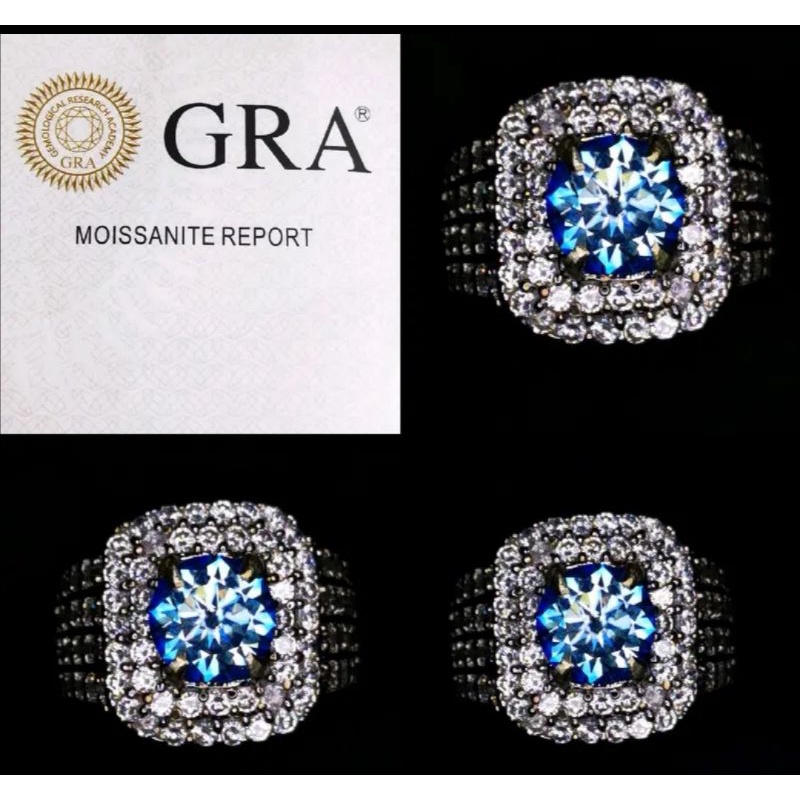 batu cincin permata blue moissanite naik DS vvs1