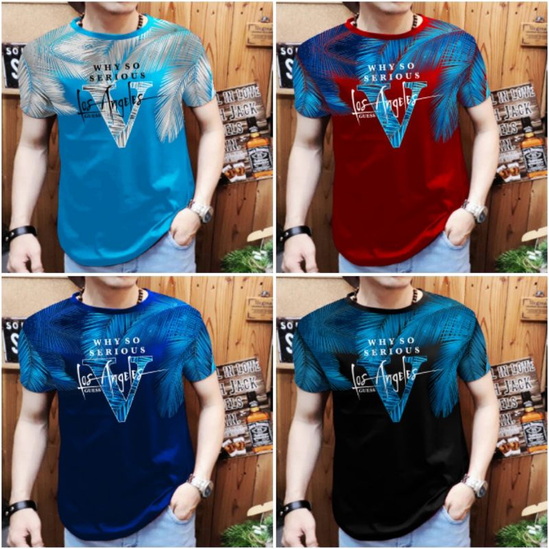 Kaos Cowok Keren Motif V-los Batik T-shirt Kaos Oblong Pria Spandek Keren