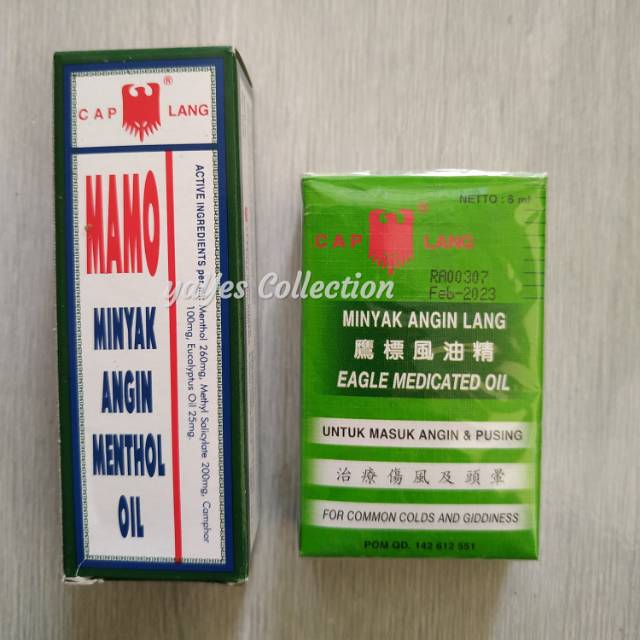 Minyak angin menthol oil mamo cap lang 3 ml 10 ml masuk angin pusing pilek mual mabuk jalan caplang