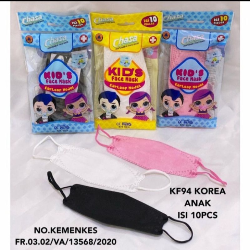 BISA COD - MASKER ANAK KF94 KIDS 3PLY CHASA POLOS ISI 10PCS