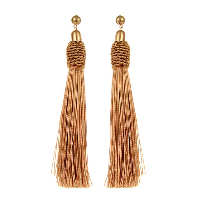 LRC Anting Tusuk Bohemia Pure Color Decorated Tassel E0927X