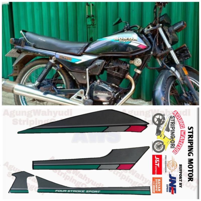 STRIPING MOTOR HONDA GL PRO 1992  MERAH HITAM LIS LES BODY POLET STIKER SEPEDA 1991 1993 91 93 1990 