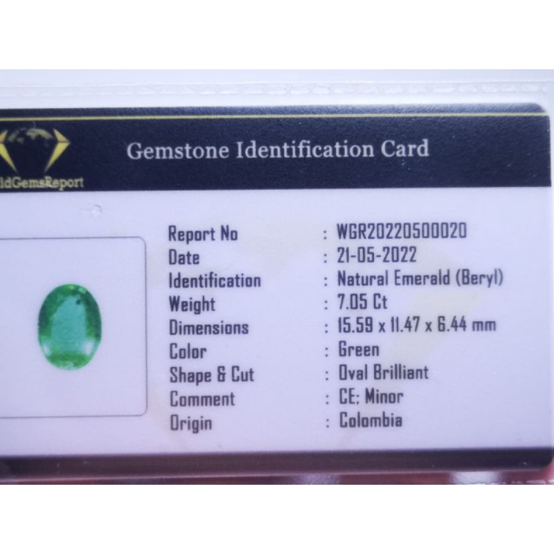 NATURAL GREEN ZAMRUD COLOMBIA LUSTER MEMO WGR GEMS LAB
