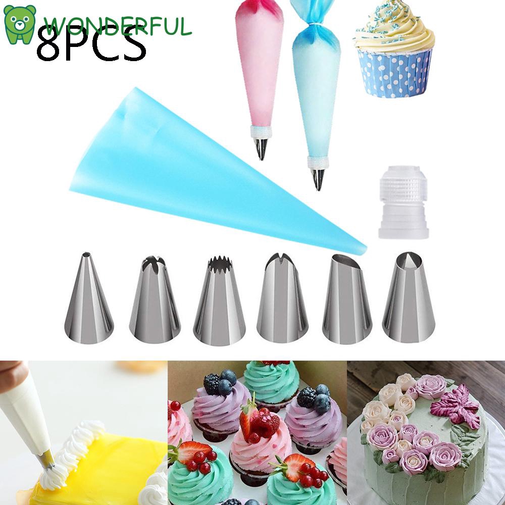 Set 8pcs Spuit Piping Icing Fondant Bahan Stainless Steel 