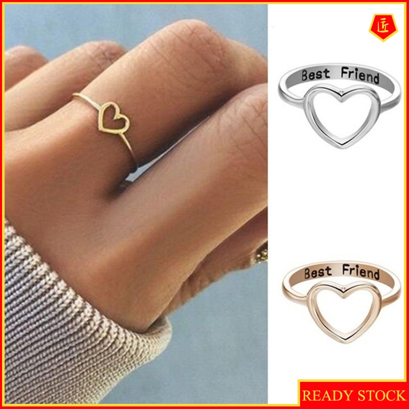 [Ready Stock]14K Gold Best Friends Hollow Heart Ring