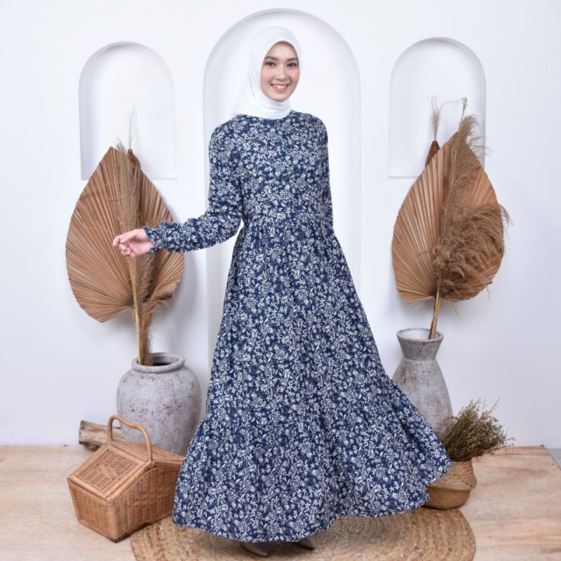 Baju Gamis Wanita Motif Bunga Bahan Rayon Premium Adem Homey Dress Kekinian Gamis Terlaris 2021