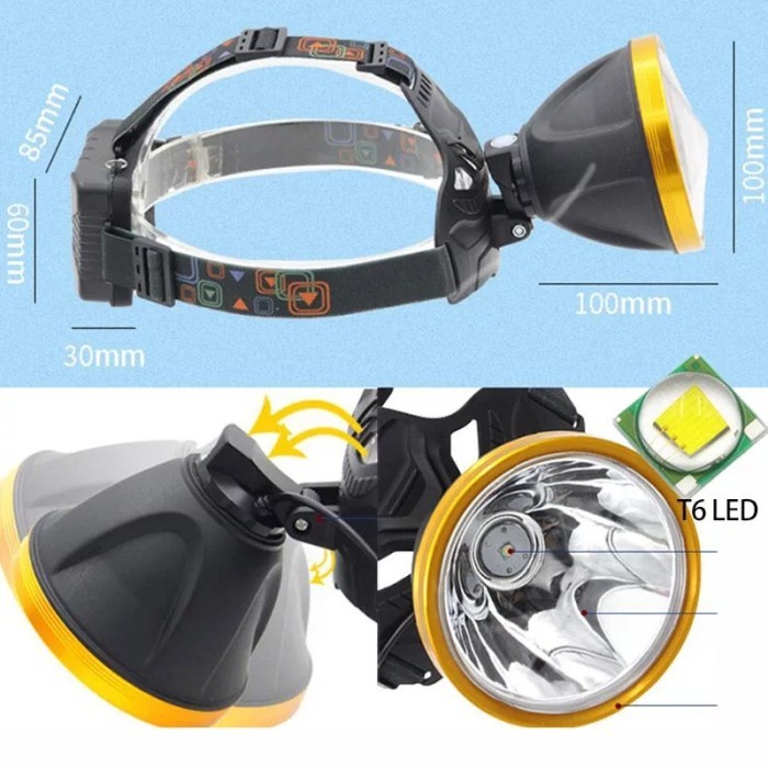 Senter Kepala 10 cm W604-1 Big Headlight LED 2000 Lumens USB Charge Waterproof