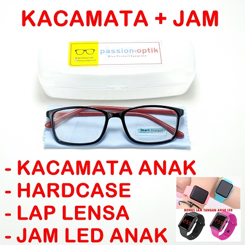 Kacamata Anak Perempuan Laki Laki Anti Radiasi Hp dan komputer Blue Ray Original Blue Protect Murah-KACAMATA + JAM LED