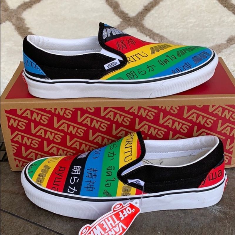 vans slip on multi true white