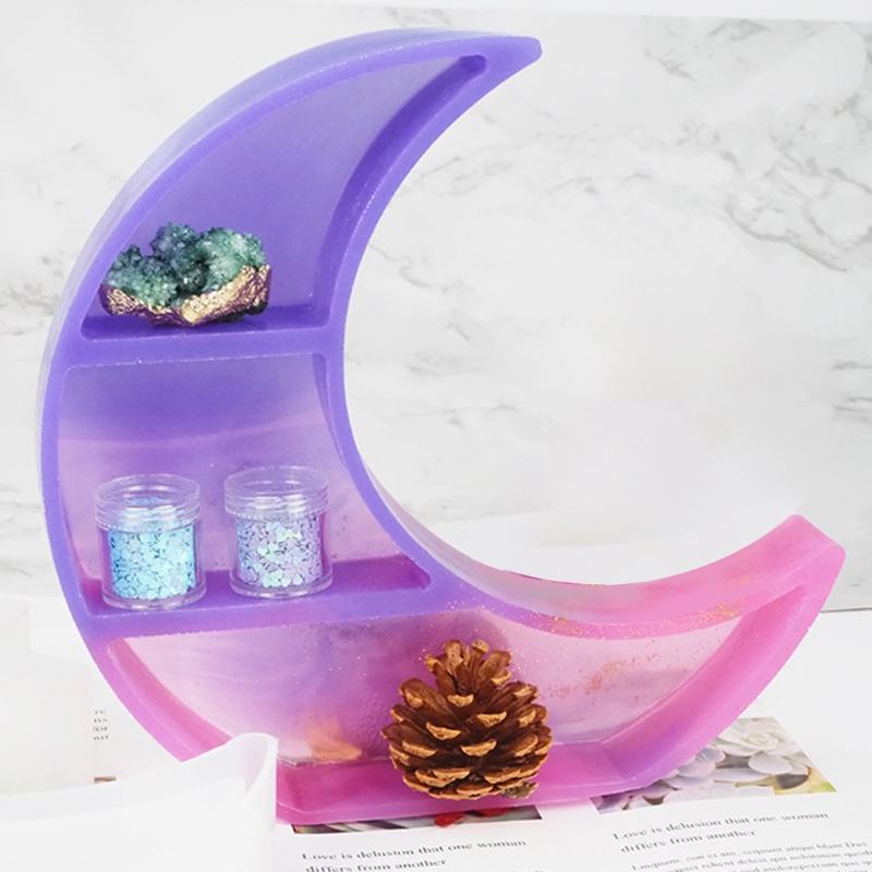 SIY  Moon Shaped Tray Epoxy Resin Mold Crescent Display Stand Silicone Mould DIY Crafts Jewelry Organizer Trinket Holder Mold