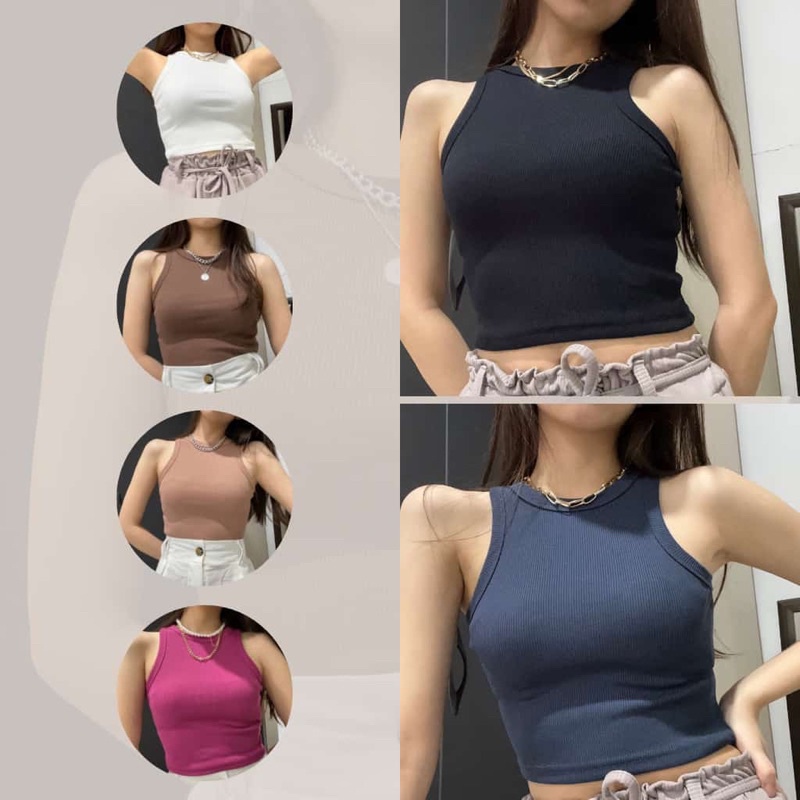 Crop tanktop -Halter Tanktop rib HnM - Tanktop crop ribbed - Tanktop agnesia - agnez ribbed crop tan