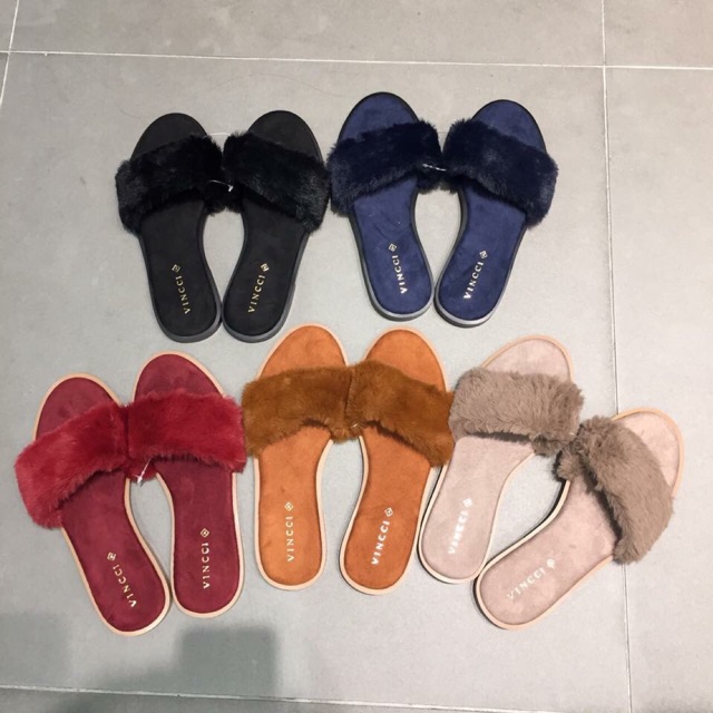 VINCCI VNC Flat sandal bulu fur mini original