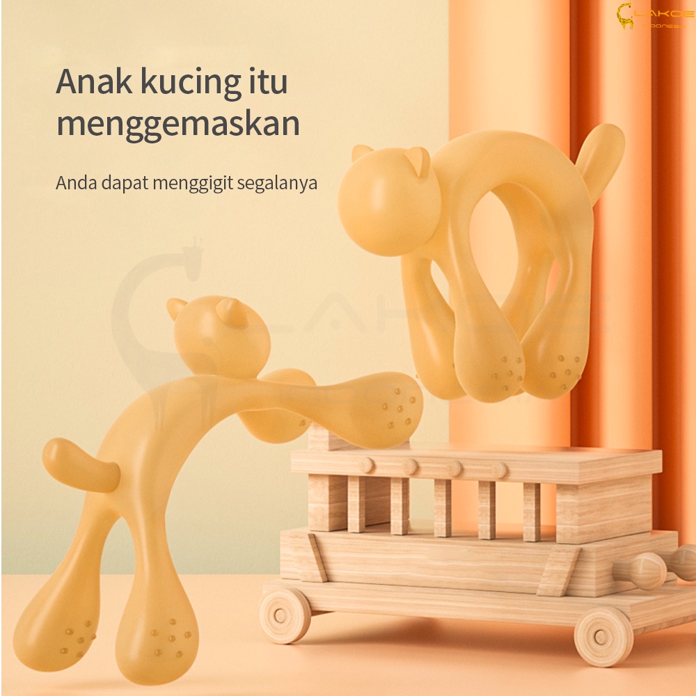 LAKOE Teether gigitan Bayi bentuk kucing Mainan gigitan bayi Silikon BPA Free