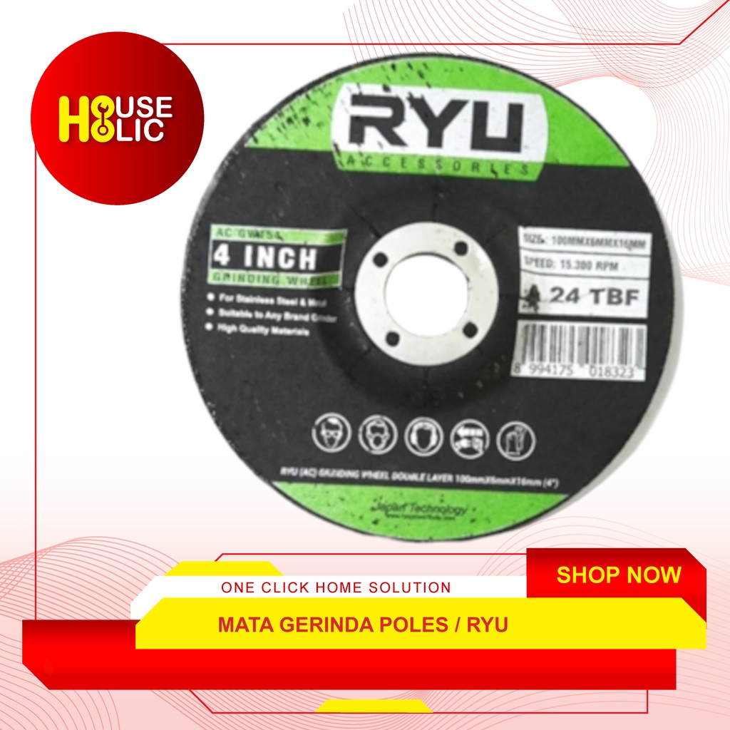 RYU Mata Gerinda Poles Batu Gurinda Potong Besi 4&quot; Inch Grinding Wheel