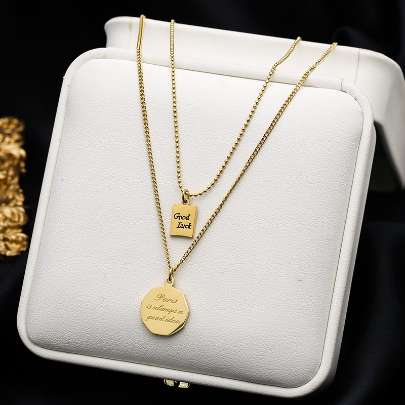 Kalung dua layer good luck paris always good idea titanium korea style anti karat