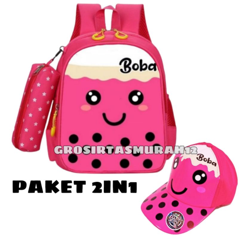 Tas Labubu anak  BOBA Tas Ransel Sekolah Anak Perempuan TK SD PAUD BONUS TEMPAT PENSIL Terbaru Lucu Kekinian