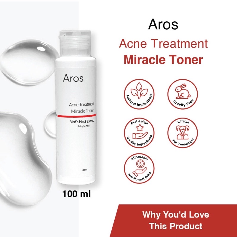 AROS Acne Treatment Miracle Toner Indonesia / Facial Wash Essence Serum Day Night Cream Mask Paket