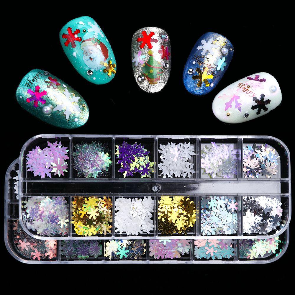 R-flower Snowflake Nail Sequin DIY Glitter Natal Musim Dingin Stiker