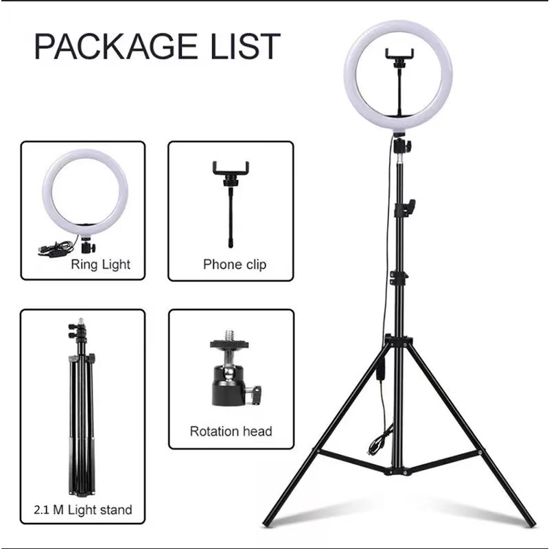 Paket Komplit Ringlight 26cm + Tripod 2,1 M- Make Up Vlog  Lampu Ringlight