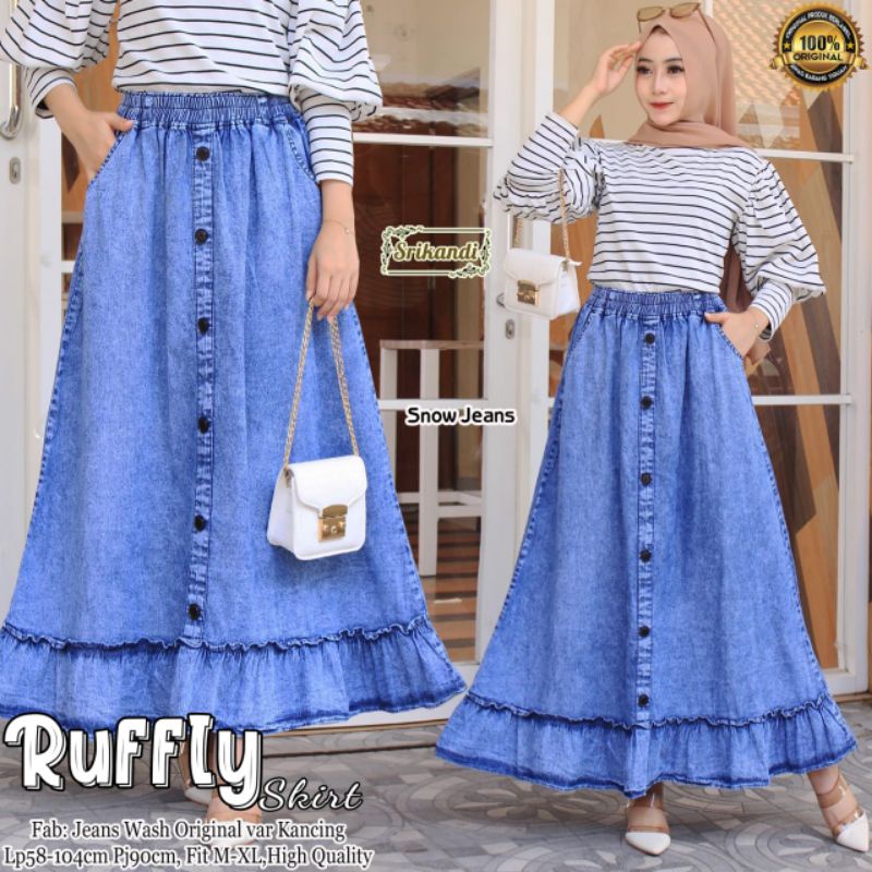 ruffly skirt rok jeans wanita by srikandi