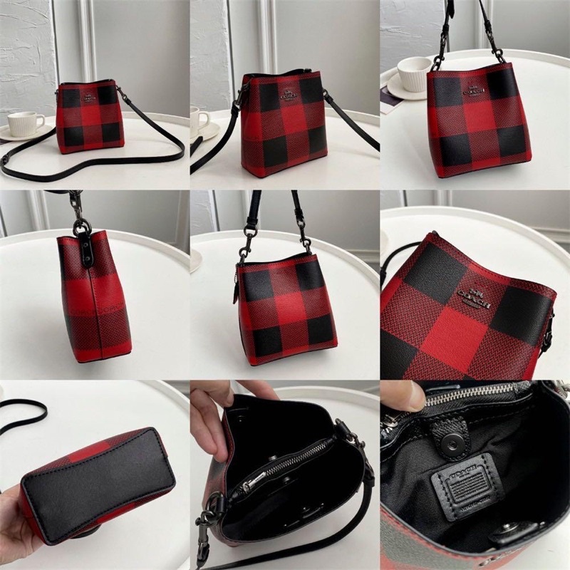 Coach Mini Town Bucket Bag With Buffalo Plaid Print (C7267)