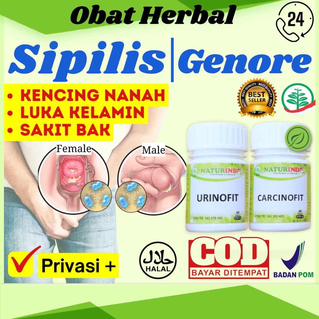 Obat Sifilis Kencing Nanah Genore Pria Dan Wanita Luka Kelamin Herpes Sipilis Raja Singa Infeksi Klamidia Virus HPV Kutil Kelamin Herbal Paling Ampuh Naturindo Urinofit Carcinofit COD Terlaris B POM