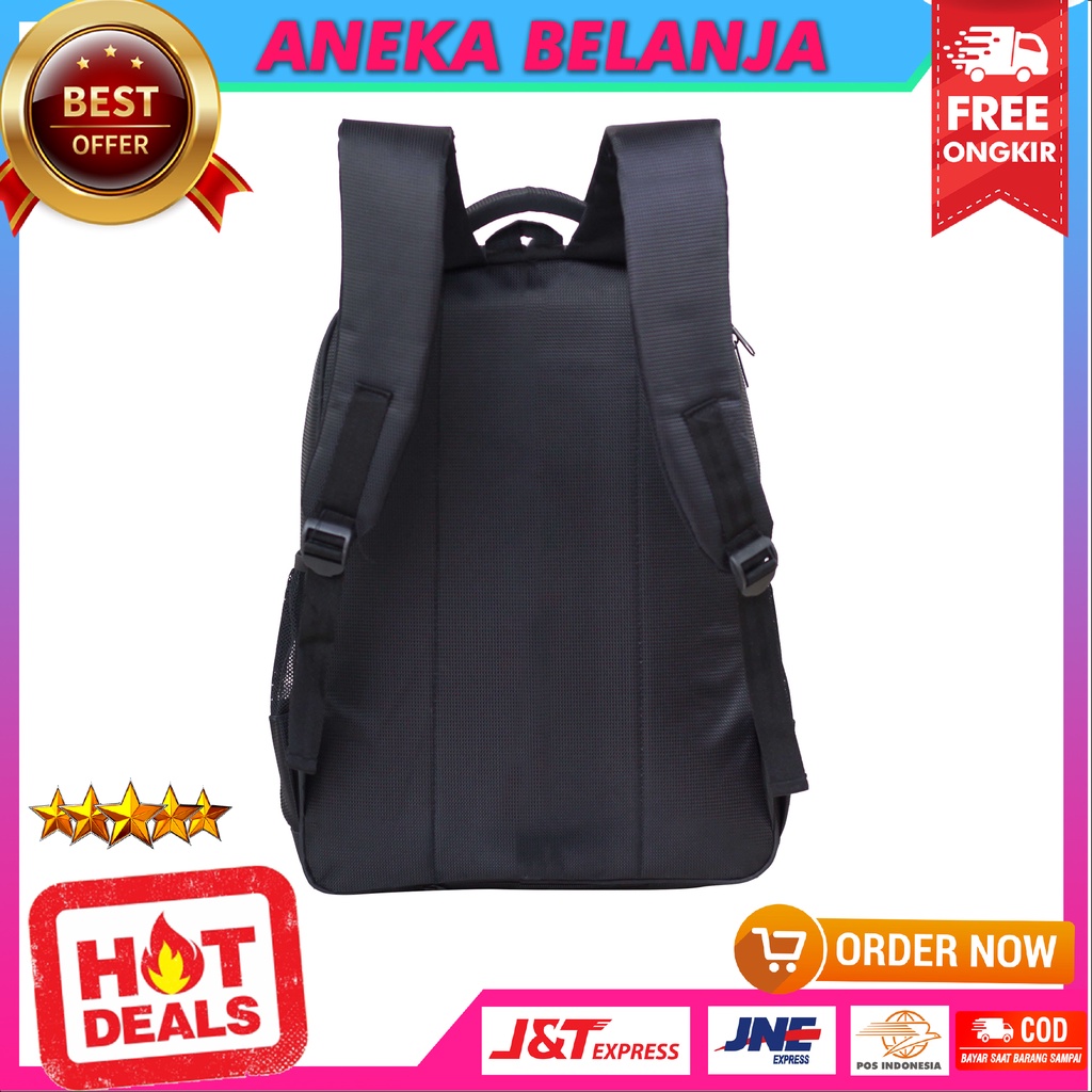 Ransel Rebound Hitam List Silver Tas Backpack Cowok Kekinian Free Raincover Berkualitas Ekonomis