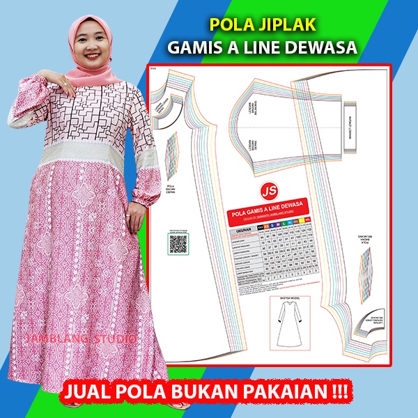 Pola Jiplak Gamis A Line Dewasa[ Pola Baju Jamblang Studio ]
