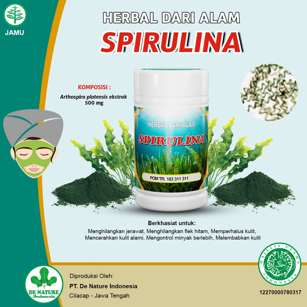 OBAT HERBAL JERAWAT- KOMEDO- KULIT WAJAH BOPENG- FLEK BINTIK HITAM- MINUM/MASKER SPIRULINA DE NATURE