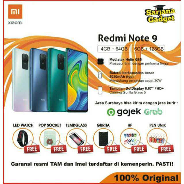 Xiaomi Redmi Note 9 Ram 4/64GB - 6/128 Bergaransi Resmi