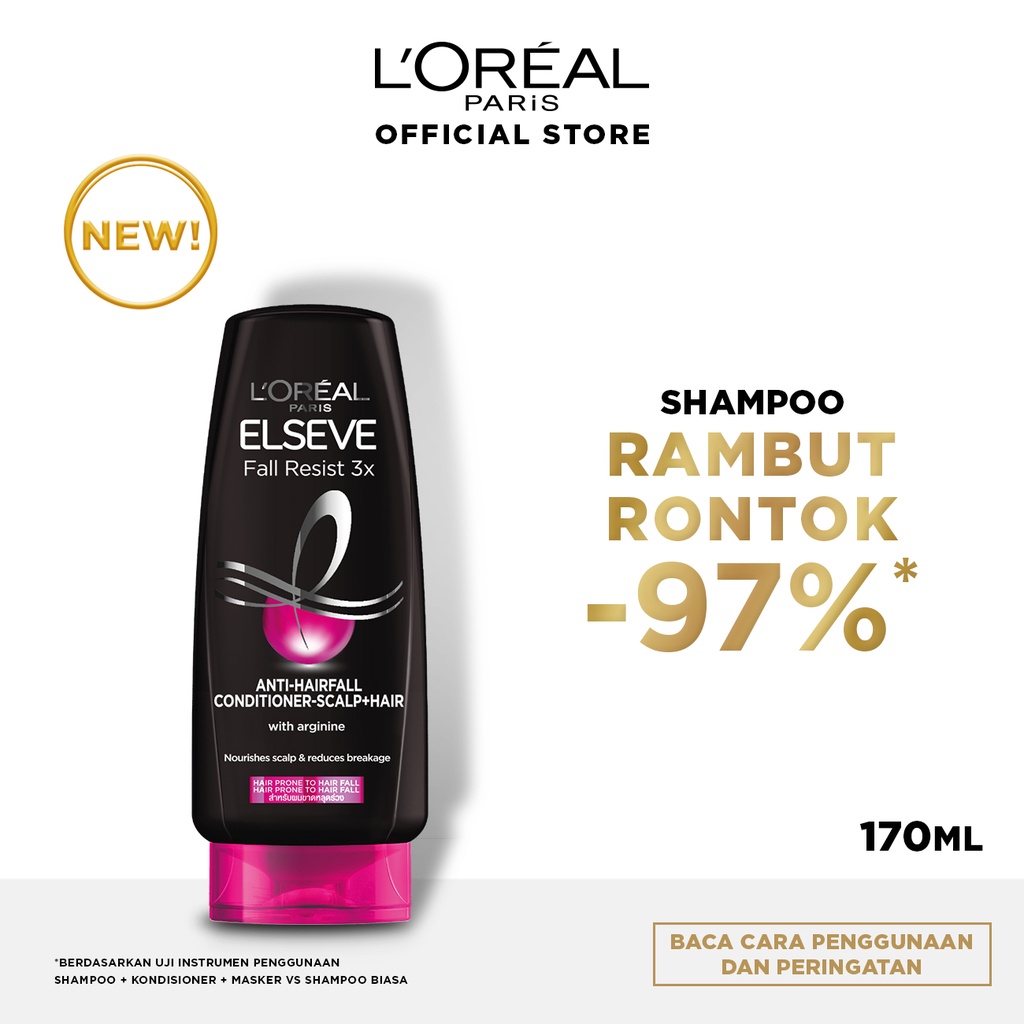 SHAMPOO / CONDITIONER / HAIR MASK L'Oreal Paris Fall Resist 3x Complete Set - Perawatan Rambut Rontok Loreal - Ukuran 450 ml / 280 ml / 170 ml - PENCUCI RAMBUT Loreal Shampo Sampo Condisioner HITAM-Conditioner 170ml