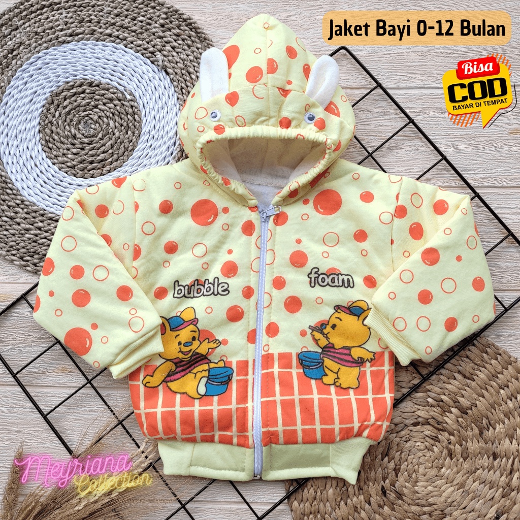 Jaket Bayi Bahan Lembut Mantel Bayi Hangat Kupluk Kuping Lucu Anak Usia 0-10 Bulan