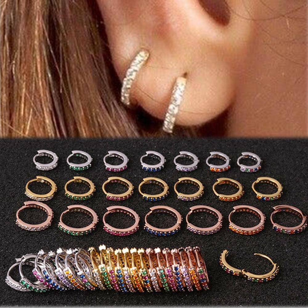 Nanas 1PC CZ Tindik Telinga6Per8/10mm Helix Cartilage Tragus Daith Keong Snug Nose Ring