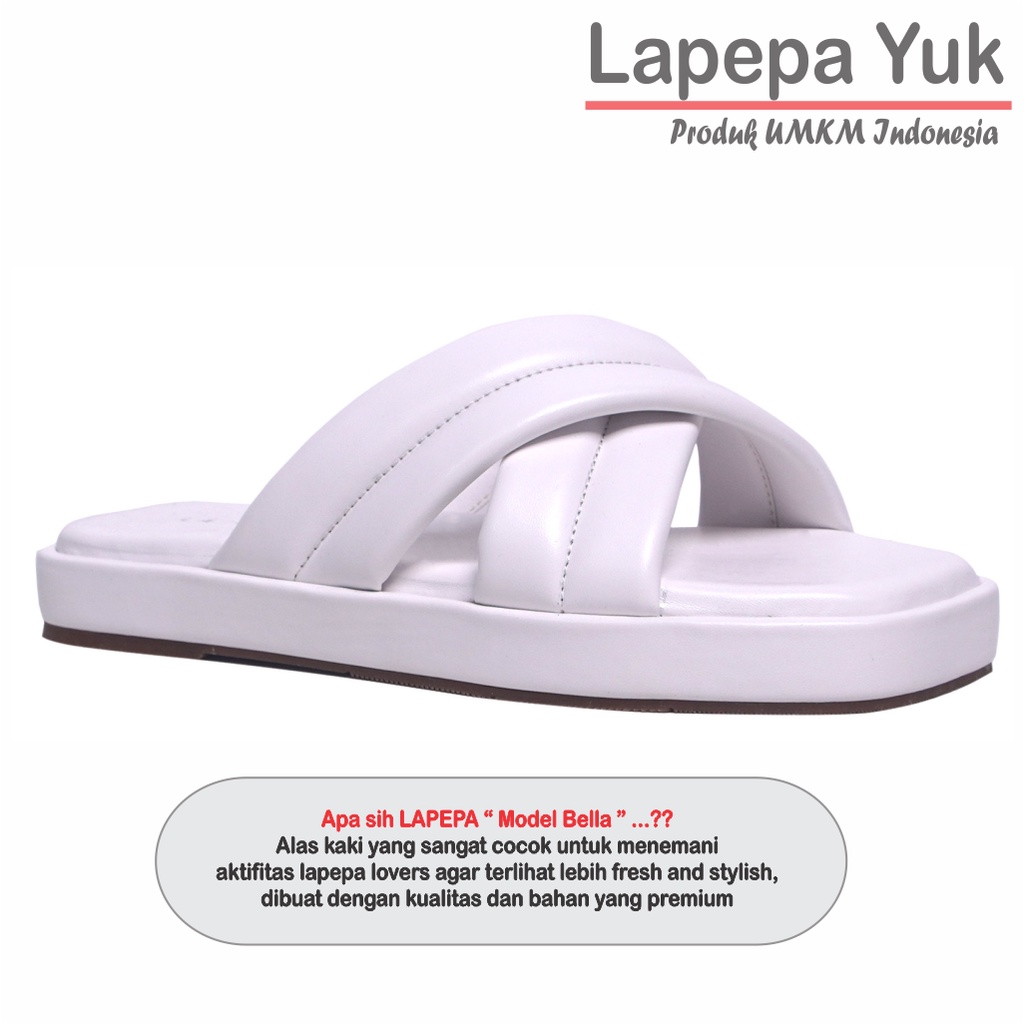 LAPEPA YUK - Sandal Wanita Teplek BELLA Sendal Cewek Platform Wedges Kondangan Hak Tinggi  2cm Model Silang 2 Size 36 37 38 39 40 Santai Kasual Rumah Slop Warna WHITE Putih Selop Premium Citayam Fashion Original Kekinian Terbaru Shoes Mall Official Store