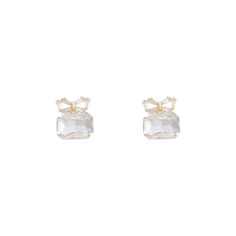 Shuling Bow Crystal Zircon Earrings Female Super Cute Stud Earring S925 silver needle Ear Jewelry