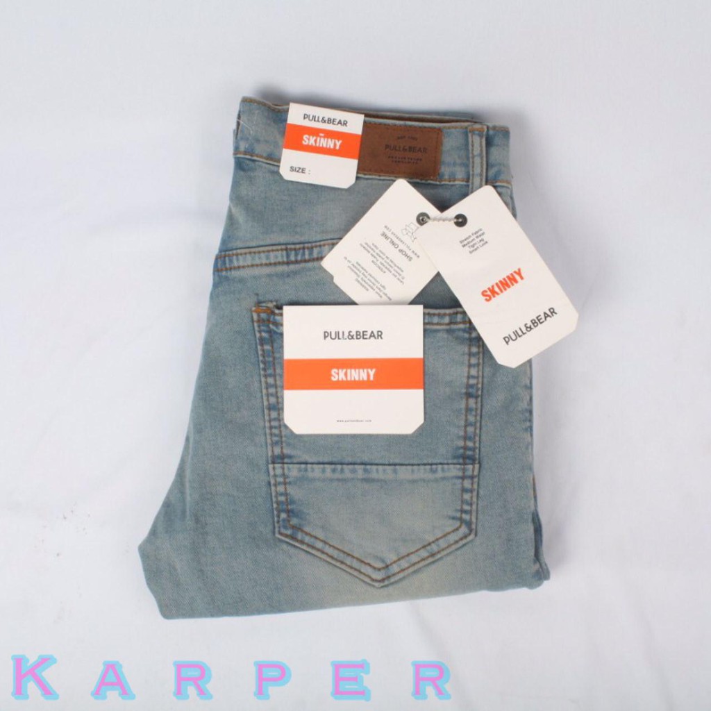 CELANA JEANS PRIA PULL&amp;BEAR BLUE RETRO SKINNY STRETCH PULLANDBEAR PULL &amp; BEAR PULL AND BEAR BIRU