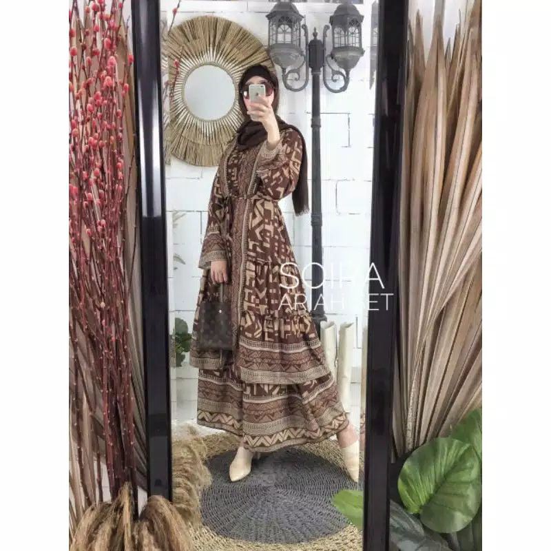Set Cardi Airah by Soira ( Real Pic ) / Gamis Soira / Gamis set Cardigan / Gamis Etnik Batik