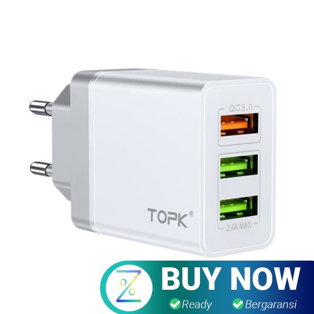 TOPK Charger USB 3 Port 3.1A Fast Charging EU Plug - A3301 - White