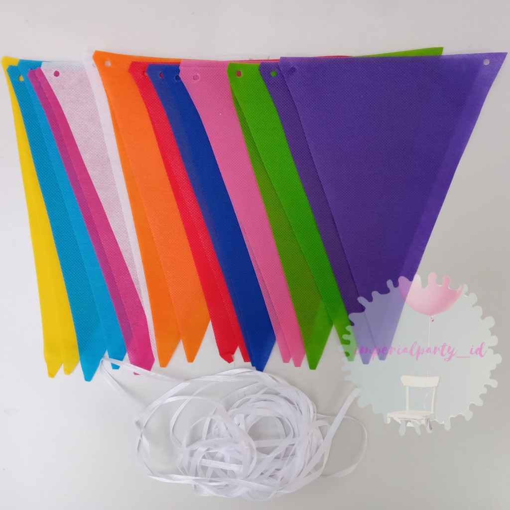 Bendera Banner Bunting Flag Kain Segitiga Warna Warni Rainbow Polos