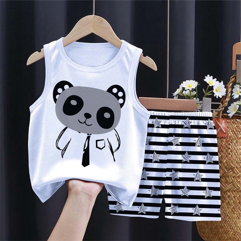 stelan kaos anak singlet panda