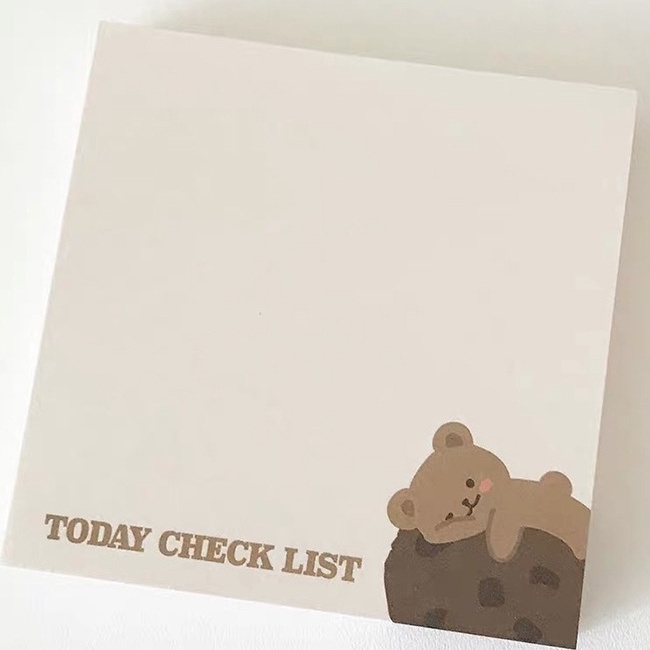 [28Gaya] Korean Ins Cute Bear Checklist Note Paper Non-Perekat Note Pad Pesan Memo