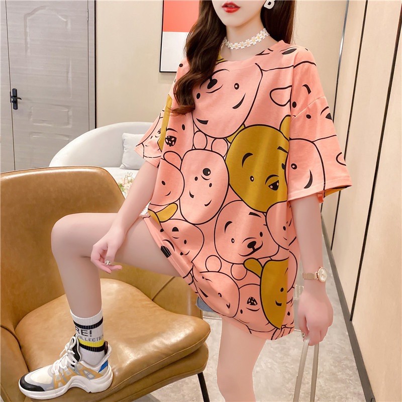 Kaos Oversize Import Motif Pooh | KI129 | Oversized Tee Lucu Fashion Wanita